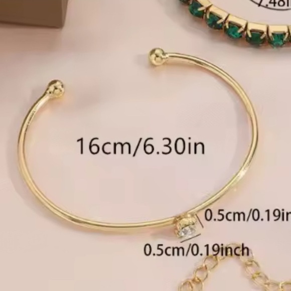 Minimalist 14K Gold Plated Cuff Bracelet with Gem Accent 💎 - Picture 3 of 5